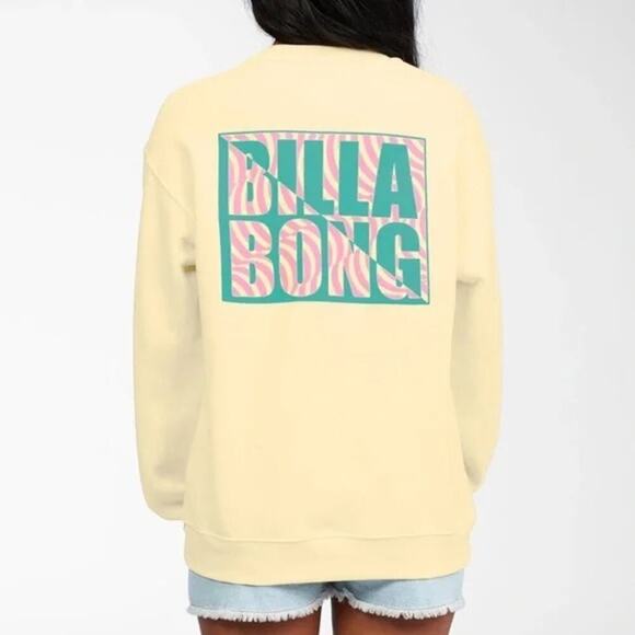 Billabong Women's Pale Yellow Tropic Shore Fleece Sweatshirt Size Small - Picture 2 of 7